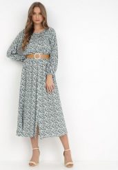 Biało-Zielona Sukienka Egona. Zielone sukienki damskie Born2be, l, z aplikacjami, eleganckie, bez kołnierzyka, bez ramiączek, maxi. Za 79.99 zł.