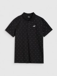 4F Koszulka polo regular z nadrukiem męska - czarna M. Czarne koszulki polo męskie 4f, m, bez wzorów, z bawełny, eleganckie, bez ramiączek. Za 89.99 zł.