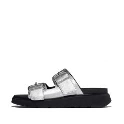 Kozaki na koturnie z klamrą ze skórki licowej damskie FitFlop Gen-FF Buckle Tumb. Szare kozaki damskie FIT FLOP, bez obcasa, na koturnie. Za 708.00 zł.