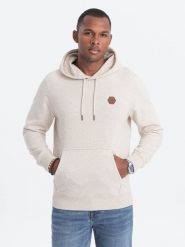 Bluza męska kangurka z kapturem - kremowa V1 - Rozmiar: S. Białe bluzy męskie Ombre Clothing, m, bez wzorów, z bawełny, z kapturem. W wyprzedaży za 79.99 zł.