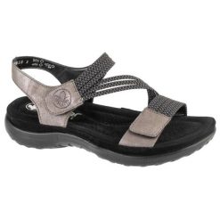 Sandały Rieker Sandals 64870-42 szare. Szare sandały damskie bez wzorów, z gumy, bez obcasa, bez zapięcia. Za 374.33 zł.