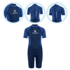 Pianka do pływania dziecięca AQUASTIC Wavey Jrb 2 mm. Niebieskie kąpielówki dla chłopców AQUASTIC, bez wzorów. Za 99.99 zł.