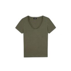 Damska koszulka z dekoltem w szpic TBS Adama. Zielone t-shirty damskie TBS, s, bez wzorów, z bawełny, klasyczne, bez kołnierzyka. Za 172.50 zł.