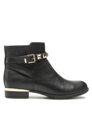 Jenny Fairy Botki W16AW462-21 Czarny. Czarne botki damskie Jenny Fairy, ze skóry, bez obcasa, na płaskiej podeszwie, bez zapięcia. Za 149.99 zł.