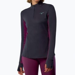 Bluza do biegania damska Mizuno Active Warm Half Zip. Niebieskie bluzy sportowe damskie Mizuno, bez wzorów, bez kaptura, do biegania. Za 370.00 zł.