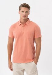 Koszulka polo O-CHILI. Pomarańczowe koszulki polo męskie Volcano, m, bez wzorów, z bawełny, klasyczne, bez ramiączek. Za 99.99 zł.