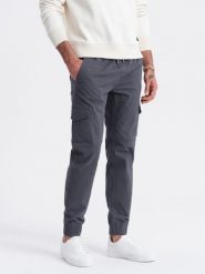 Spodnie męskie JOGGERY z zapinanymi kieszeniami cargo - grafitowe V3 OM-PAJO-0123 - XXL. Szare spodnie sportowe męskie Ombre Clothing, l, bez wzorów, z bawełny. Za 107.99 zł.