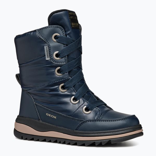Buty zimowe dziecięce Geox Adelhide ABX. Niebieskie buty zimowe dziewczęce Geox, bez wzorów, z gumy, bez zapięcia. Za 419.99 zł.