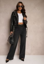 Ciemnoszare Jeansy High Waist z Bawełny z Paskiem Nevelith. Szare jeansy damskie Renee, z podwyższonym stanem. Za 119.99 zł.