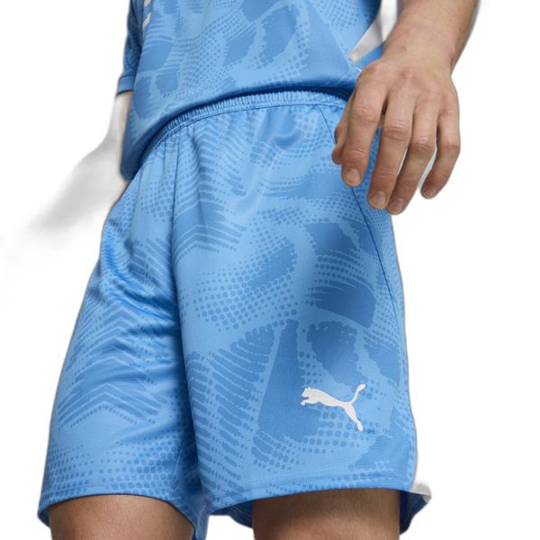 Spodenki bramkarskie OM 2024/25. Niebieskie krótkie spodenki sportowe męskie Puma, m, z aplikacjami, z materiału, klasyczne. Za 191.20 zł.