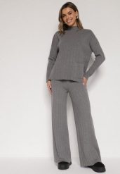 Szary Sweterkowy Komplet Sweter z Półgolfem i Szerokie Spodnie Alatusa. Szare spodnie materiałowe damskie Born2be, l, bez wzorów, z dzianiny, bez kołnierzyka, bez ramiączek, bez kaptura. Za 139.99 zł.