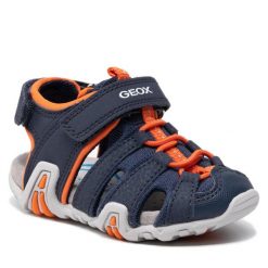 Sandały Geox. Niebieskie sandały chłopięce Geox, bez zapięcia. Za 129.99 zł.