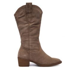 Kowbojki Tamaris. Brązowe kozaki damskie Tamaris, bez obcasa, na słupku. Za 539.99 zł.