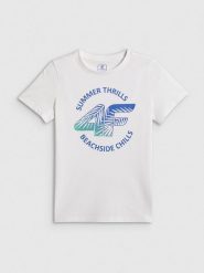 4F T-shirt loose z nadrukiem chłopięcy - biały 152 (11-12 lat). Białe t-shirty dla chłopców 4f, bez wzorów, z bawełny, bez ramiączek. Za 49.99 zł.