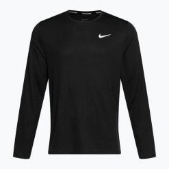 Longsleeve do biegania męski Nike Miler Dri-Fit UV. Czarne koszulki sportowe męskie Nike, m, bez wzorów, bez kołnierzyka, bez ramiączek, do biegania, dri-fit (nike). Za 189.70 zł.