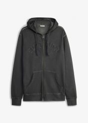 Bluza rozpinana z kapturem, z czystej bawełny, z efektem sprania. Niebieskie bluzy męskie bonprix, m, z aplikacjami, z bawełny, z kapturem. Za 149.99 zł.