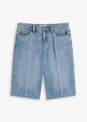 Bermudy dżinsowe mid waist z małą domieszką stretchu. Niebieskie szorty damskie bonprix, bez wzorów, z jeansu. Za 132.99 zł.