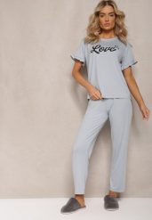 Szary 2-Częściowy Komplet Piżamowy Koszulka z Napisem i Proste Spodnie Niela. Szare koszule nocne damskie Renee, m, bez wzorów. Za 44.99 zł.