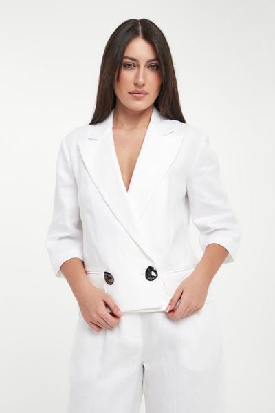 Żakiet lniany ARMANI EXCHANGE. Żakiety damskie Armani Exchange, l, bez wzorów, ze lnu. W wyprzedaży za 935.20 zł.