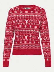 ONLY Sweter Xmas Winter 15327601 Czerwony Regular Fit. Czerwone swetry damskie Only, l, bez wzorów, z syntetyku, bez kołnierzyka, bez ramiączek, bez kaptura. Za 69.99 zł.