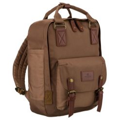 Plecak damski z poliestru i skóry ekologicznej w brązowym kolorze, jednokomorowy - Peterson. Brązowe plecaki damskie Peterson, bez wzorów, ze skóry ekologicznej. Za 149.99 zł.