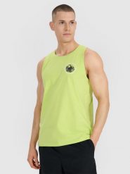 4F Tank top regular męski - zielony XL. Niebieskie koszulki sportowe męskie 4f, m, bez wzorów, z bawełny, eleganckie, bez kołnierzyka. Za 49.99 zł.
