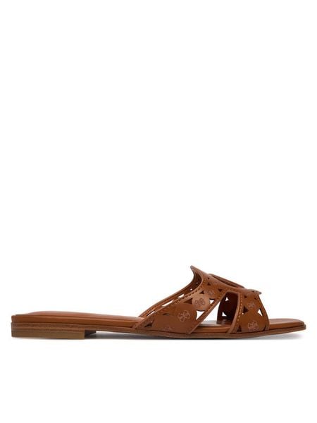 Guess Klapki FLJCS2 LEA03 Brązowy. Brązowe klapki damskie Guess, z aplikacjami, ze skóry, bez obcasa. Za 274.99 zł.
