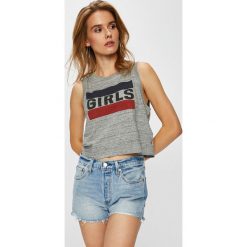 Levi's - Top. Brązowe topy damskie Levi's, z nadrukiem, z bawełny, z okrągłym kołnierzem, bez rękawów. Za 89.90 zł.