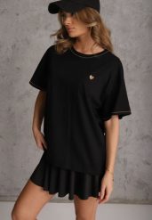 Czarny T-shirt z Bawełny z Motywem Serca i Łańcuszkiem Carilnessa. Czarne t-shirty i topy dla dziewczynek Renee, bez wzorów, z bawełny, bez ramiączek. Za 69.99 zł.