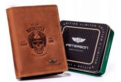 Portfel skórzany Peterson [DH] PTN N4C-CHM brązowy tłoczenie 03. Brązowe portfele męskie Peterson, bez wzorów, ze skóry. Za 80.00 zł.