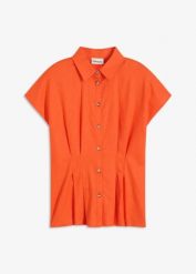 Bluzka z krótkim rękawem z przewiewnej mieszanki lnu. Czerwone bluzki damskie bonprix, bez wzorów, eleganckie, bez kołnierzyka, bez ramiączek. Za 54.99 zł.