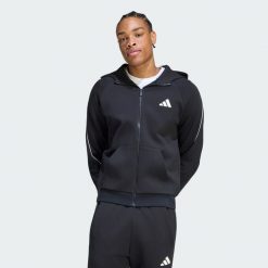 BLUZA STADIUM Z KAPTUREM, MAŁYM LOGO I SUWAKIEM NA CAŁEJ DŁUGOŚCI. Czarne bluzy męskie Adidas, s, bez wzorów, z bawełny, z kapturem. Za 329.00 zł.