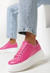 Fuksjowe Sneakersy na Platformie Berdolina. Czerwone obuwie sportowe damskie Born2be, bez wzorów. Za 109.99 zł.