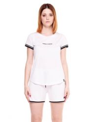 Damski T-shirt z modalu w kolorze czarno-białym. Białe t-shirty damskie LEONE 1947 APPAREL, l, z aplikacjami, z bawełny, sportowe, bez kołnierzyka. Za 42.06 zł.