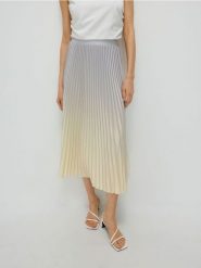 Plisowana spódnica midi - jasnożółty. Żółte spódnice damskie Reserved, l, bez wzorów, z dzianiny, midi, rozkloszowane. W wyprzedaży za 89.99 zł.