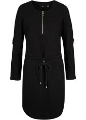Sukienka shirtowa z ciężkiej bawełny. Czarne sukienki damskie bonprix, bez wzorów, z bawełny, bez kołnierzyka, bez ramiączek. Za 102.99 zł.