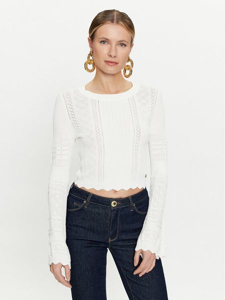 Guess Sweter Adaline W4GR08 Z2U00 Écru Regular Fit. Swetry damskie Guess, m, z aplikacjami, z syntetyku, bez kołnierzyka, bez ramiączek, bez kaptura. Za 199.99 zł.