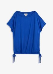 T-shirt z lejącej wiskozy. Niebieskie bluzki damskie bonprix, bez wzorów, z wiskozy, bez kołnierzyka. Za 67.99 zł.