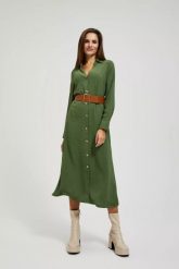 Sukienka midi z szerokim paskiem khaki. Brązowe sukienki damskie MOODO, xl, bez wzorów, z poliesteru, bez kołnierzyka, bez ramiączek, midi. W wyprzedaży za 63.99 zł.