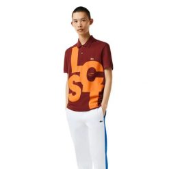 Koszulka sportowa polo męska Lacoste Polo. Czerwone koszulki polo męskie Lacoste, m, bez wzorów, z bawełny, eleganckie, bez ramiączek. Za 357.00 zł.