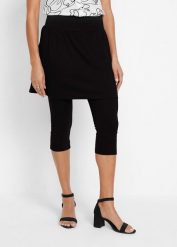 Legginsy rybaczki ze spódniczką. Czarne legginsy damskie bonprix, bez wzorów. Za 102.99 zł.