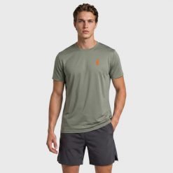 Koszulka z krótkim rękawem męska AULP TOMMY do biegania trekkingowa. Brązowe koszulki sportowe męskie Aulp, m, bez wzorów, bez kołnierzyka, bez ramiączek, do biegania. Za 99.99 zł.