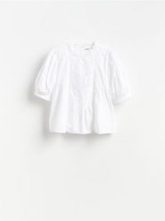 Bawełniana bluzka - biały. Białe bluzki damskie Reserved, l, bez wzorów, z bawełny, bez kołnierzyka, bez ramiączek. Za 139.99 zł.