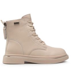 Trzewiki GOE. Brązowe botki damskie GOE, bez obcasa, na płaskiej podeszwie, bez zapięcia. Za 279.99 zł.