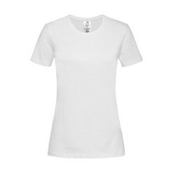 Damska Klasyczna Koszulka Organiczna O Dopasowanym Kroju. Białe koszulki sportowe damskie Stedman, xl, bez wzorów, bez kołnierzyka, bez ramiączek, trekkingowe. Za 40.99 zł.