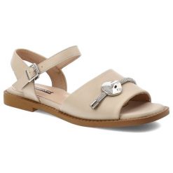 Sandały damskie Artiker, cholewka ze skóry naturalnej licowej pasek wokół kostki z regulacją na klamrę, beżowe, 58C1605. Brązowe klapki damskie Artiker, bez wzorów, ze skóry, bez obcasa, bez zapięcia. Za 189.00 zł.