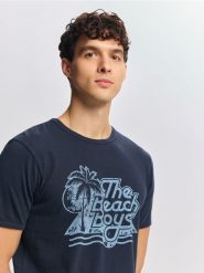 T-shirt The Beach Boys - granatowy. Niebieskie t-shirty męskie Reserved, l, bez wzorów, z bawełny, bez kołnierzyka. Za 69.99 zł.