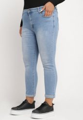 Niebieskie Jeansy z Ozdobnymi Przetarciami o Fasonie Skinny Neveatam. Niebieskie jeansy damskie Born2be. Za 54.99 zł.