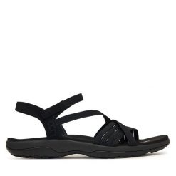 Sandały Skechers. Czarne sandały damskie Skechers, bez wzorów, bez obcasa, na płaskiej podeszwie, bez zapięcia. Za 215.99 zł.