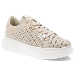 Beżowe Sneakersy Chebello Stylowe Obuwie Damskie. Brązowe półbuty damskie CheBello, bez wzorów, ze skóry, eleganckie, bez obcasa, bez zapięcia. Za 492.99 zł.